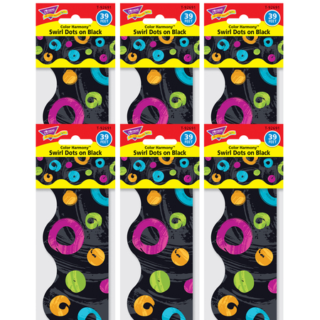 TREND ENTERPRISES Color Harmony™ Swirl Dots/Black Terrific Trimmers®, 39 Feet/Pack, PK6 T92691